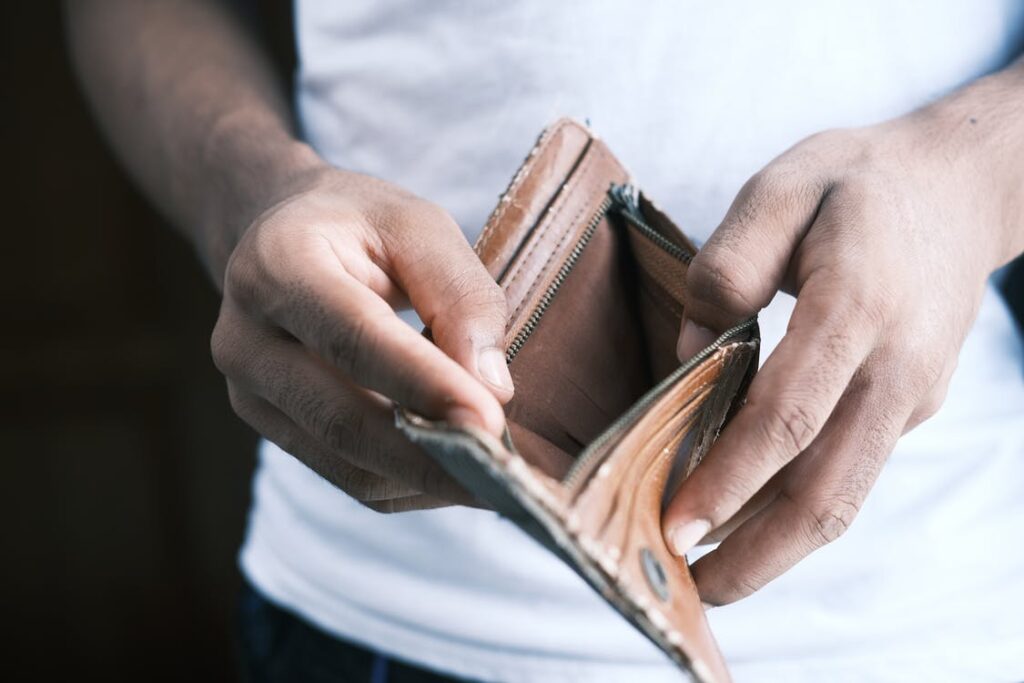 man with an empty wallet